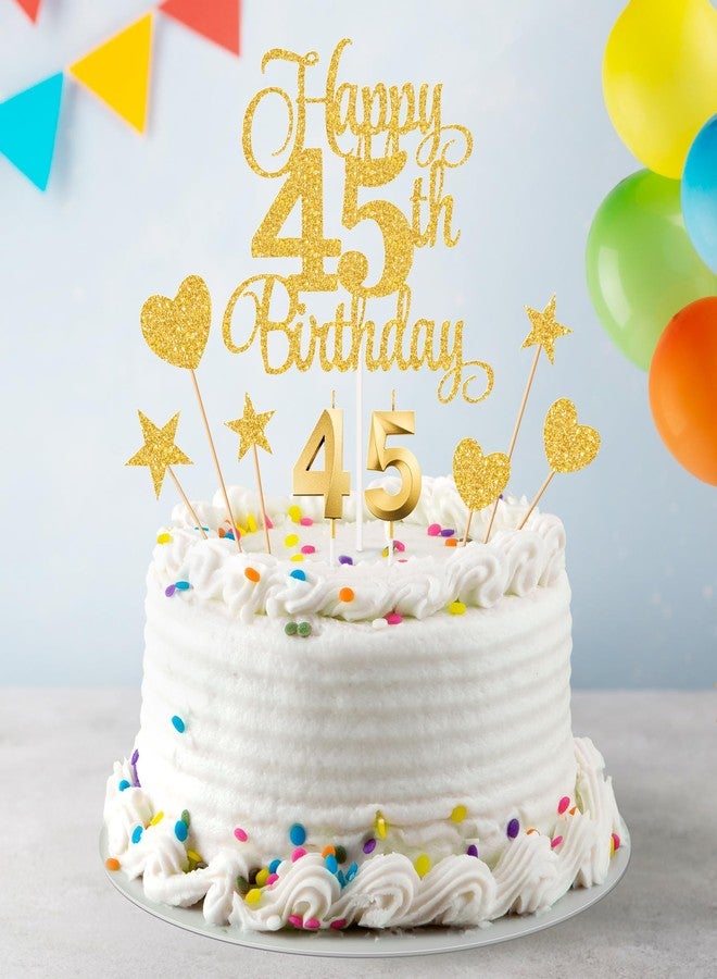 Lecferrarc 45th Birthday Cake Decorations, 45th Birthday Candles Cake Numeral Candles and Glitter Happy 45th Birthday Cake Toppers Set for Birthday Party Supplies (Gold) - Image 4